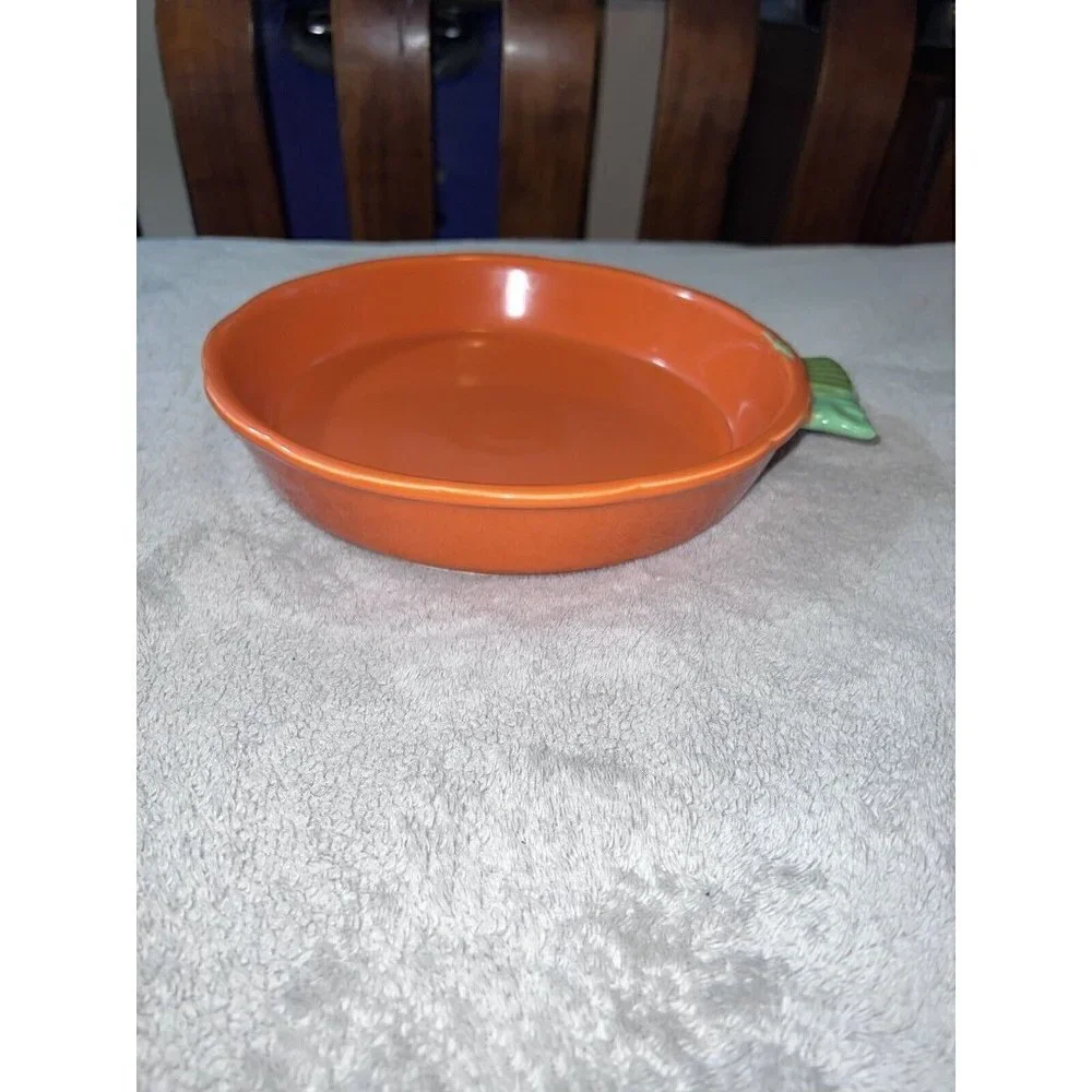 Vintage Avon China Orange PUMPKIN Pie Plate Baking Dish with Serving Stand